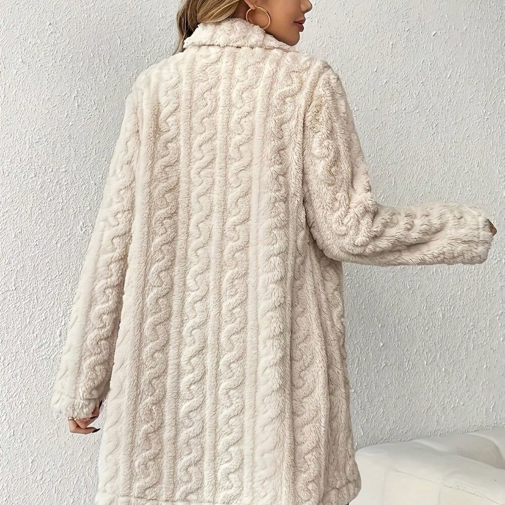 Beige Casual Women's Elegant Teddy Bear Coat - Picture 4 of 5